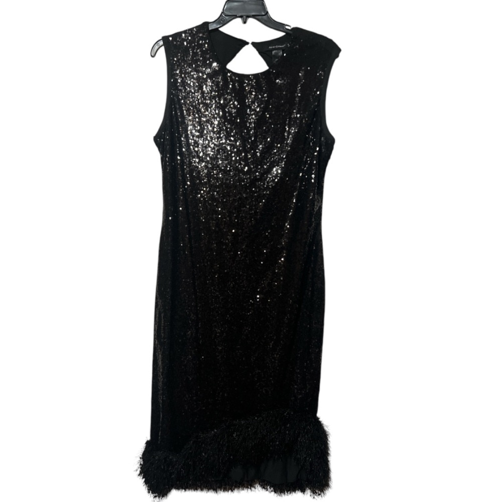 Ashley Stewart Sequined Faux Feather Trim Cocktail And Party Dress 18/20 EUC